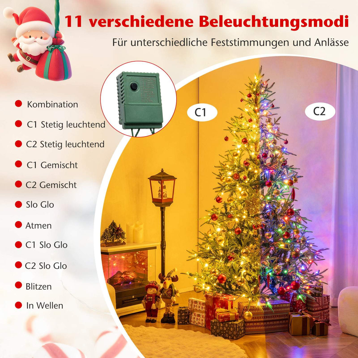210 cm Artificial Christmas Tree, 250 Multicolor LEDs