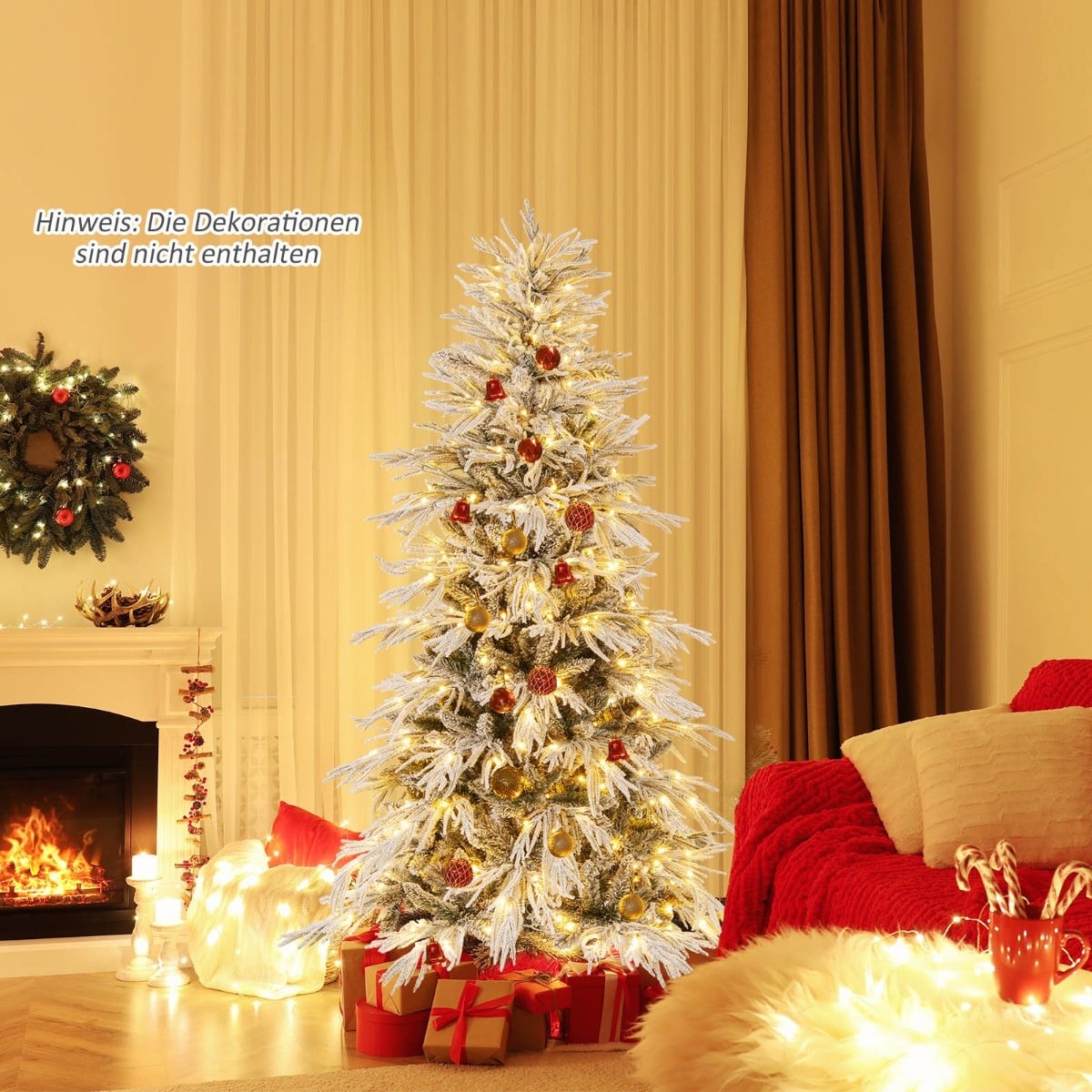 210 cm Artificial Christmas Tree, Snow-Flocked, 350 LEDs