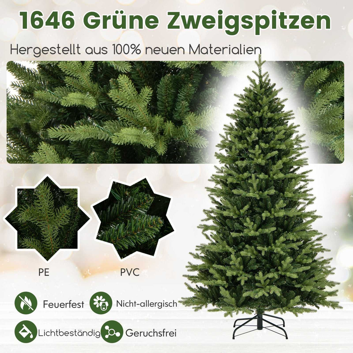 210 cm Artificial Christmas Tree with 470 LEDs, Green
