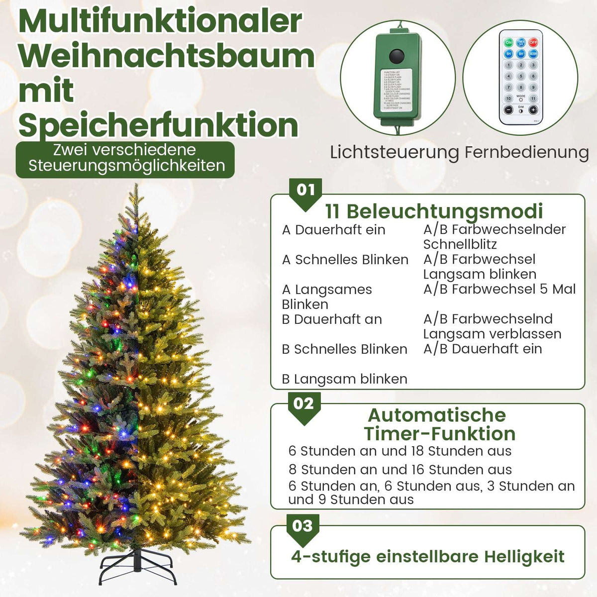 210 cm Artificial Christmas Tree with 470 LEDs, Green
