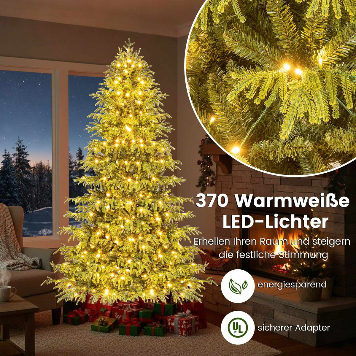 210 cm Artificial Christmas Tree with LED Lights