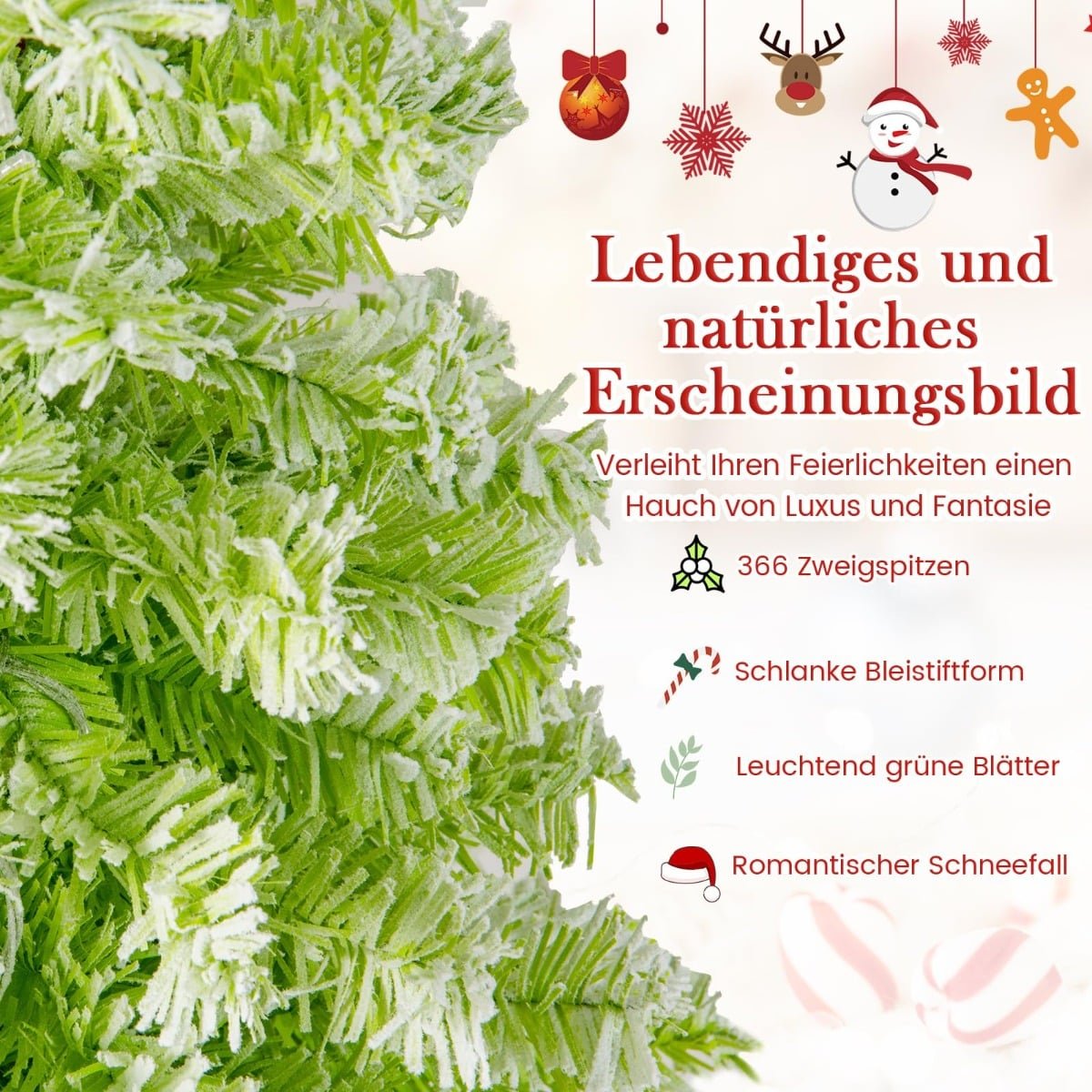 210 cm Artificial Christmas Tree with Lights and Snow