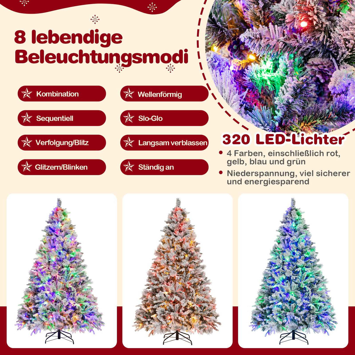 210 cm Artificial Christmas Tree with Snow & LED Lights