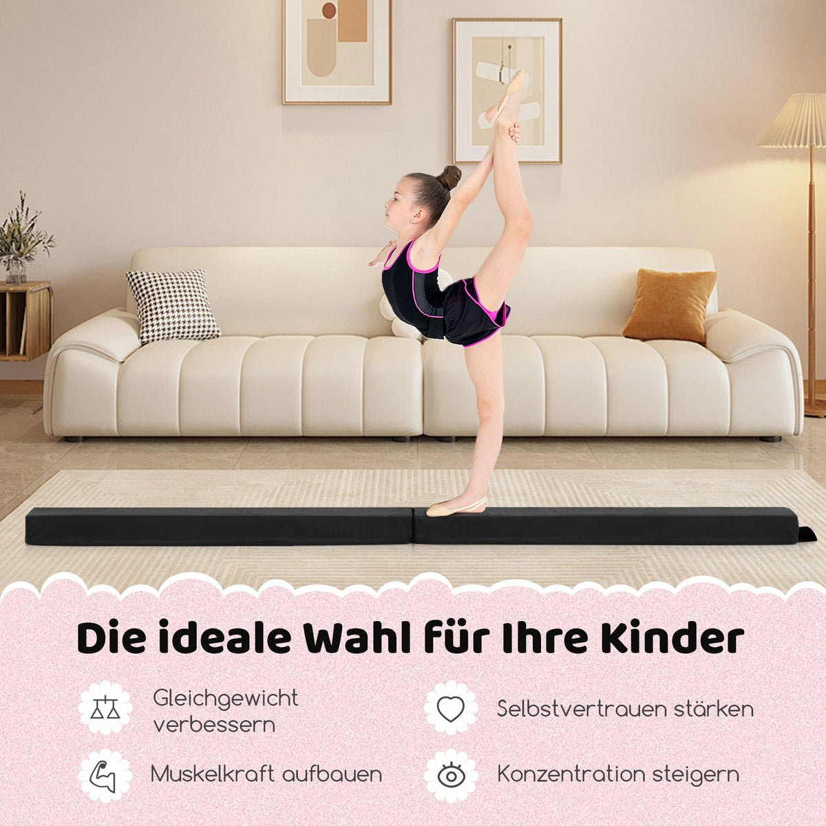 210 cm Folding Gymnastics Balance Beam, Non-Slip, Black