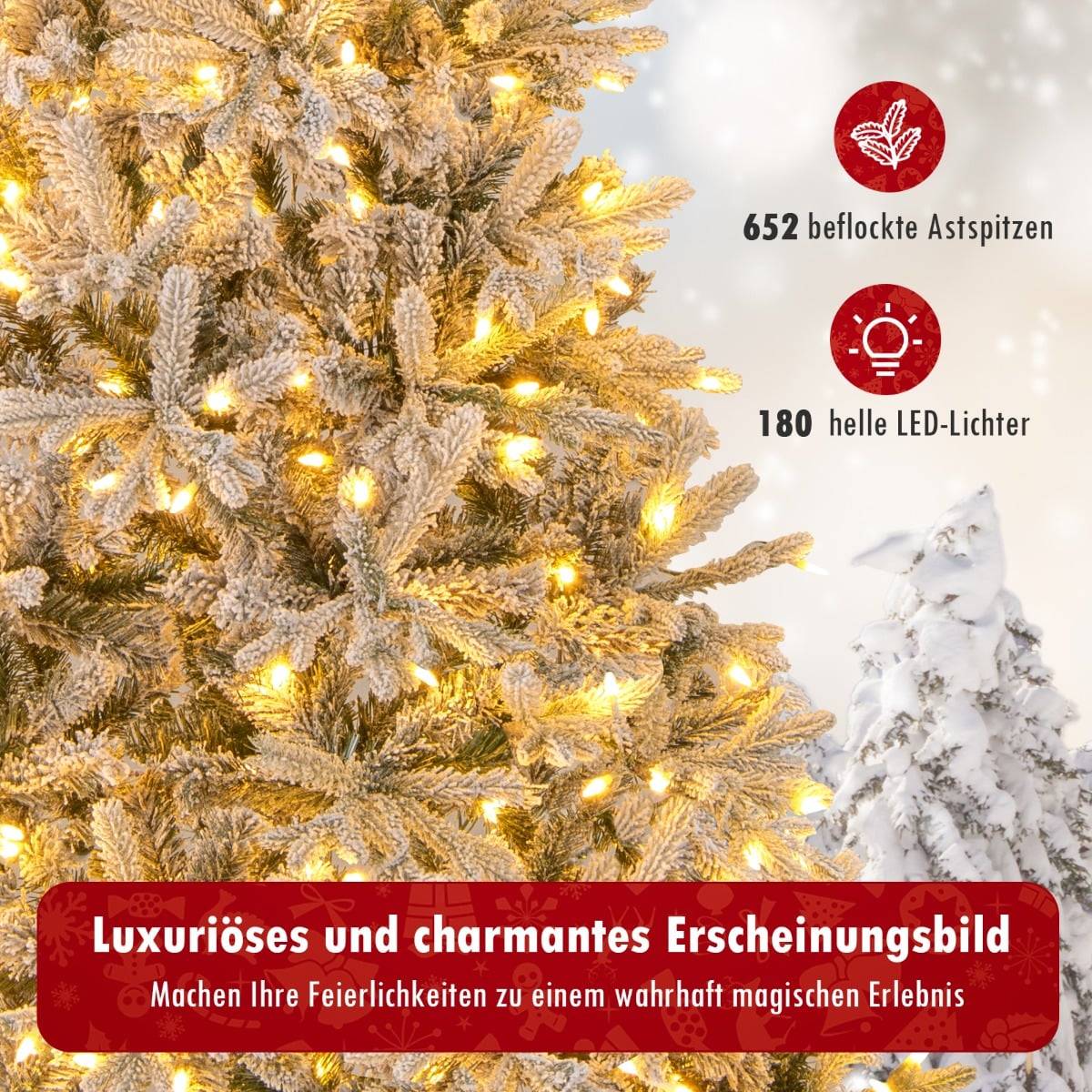 210 cm Pre-Lit Half Artificial Christmas Tree, Snow-Flocked