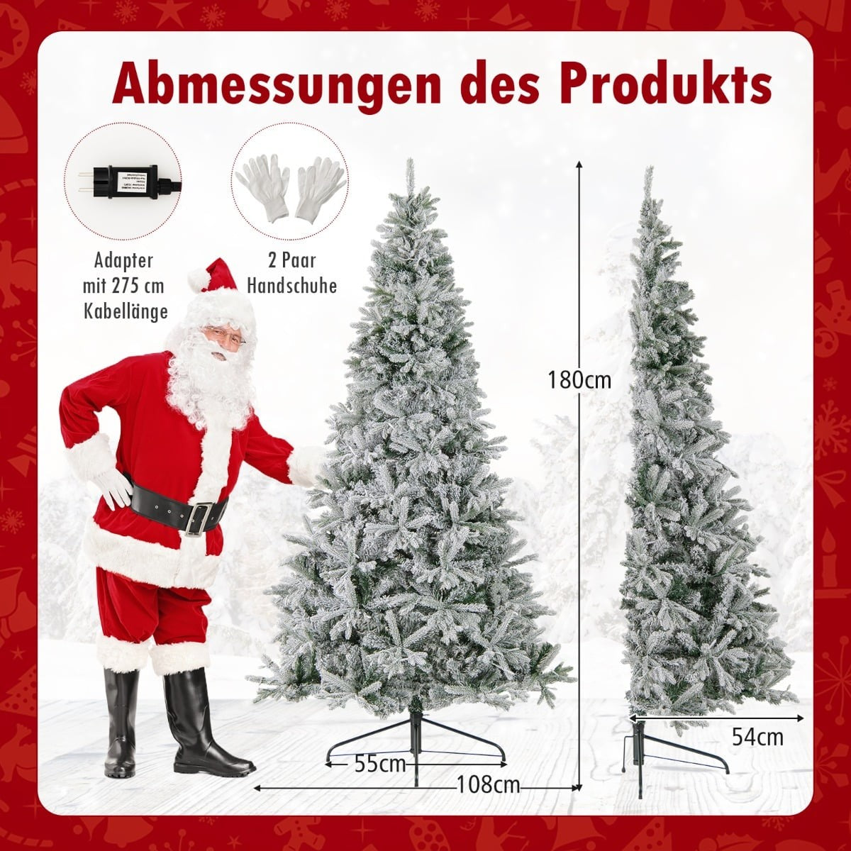 210 cm Pre-Lit Half Artificial Christmas Tree, Snow-Flocked