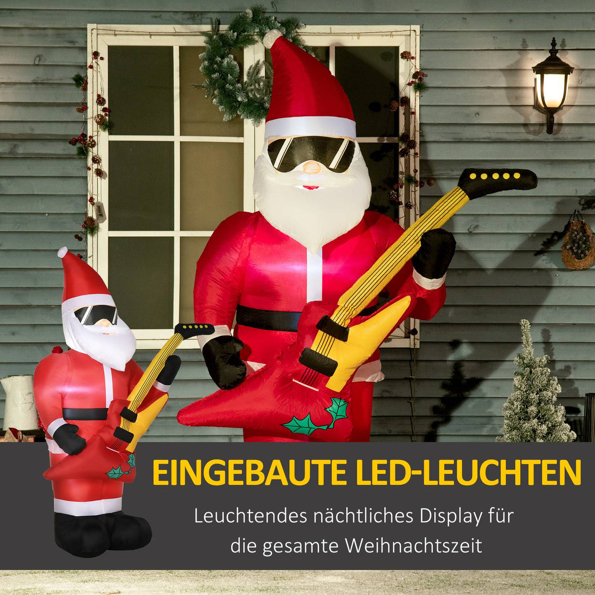 215Cm Inflatable Santa Claus With Electric Guitar Inflatable Christmas Lights Led Self-Inflating Christmas Decoration Waterproof