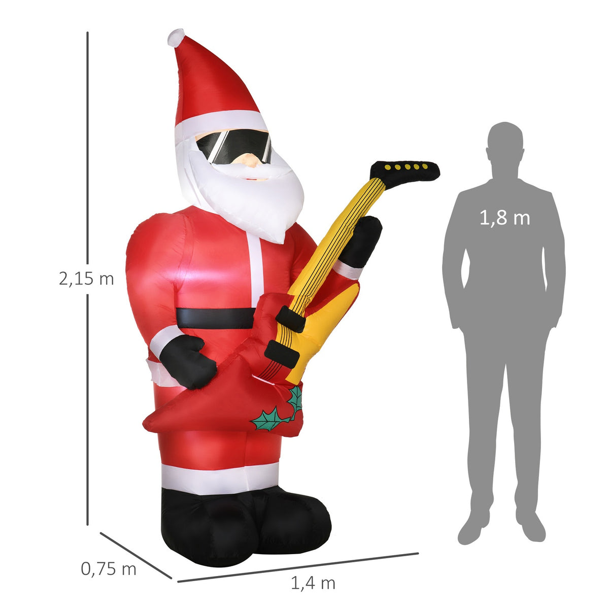 215Cm Inflatable Santa Claus With Electric Guitar Inflatable Christmas Lights Led Self-Inflating Christmas Decoration Waterproof