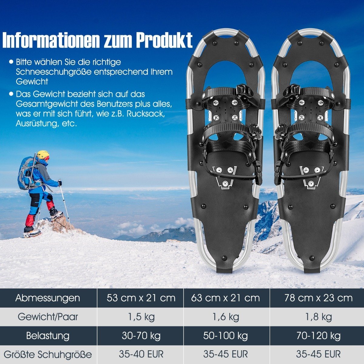 21'' Snowshoes 4-in-1 Off-Road Snow Boots for Adults Teens & Kids Silver