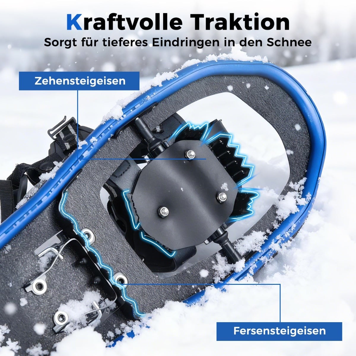 21" Snowshoes Set with Poles, Size 35-40, Blue