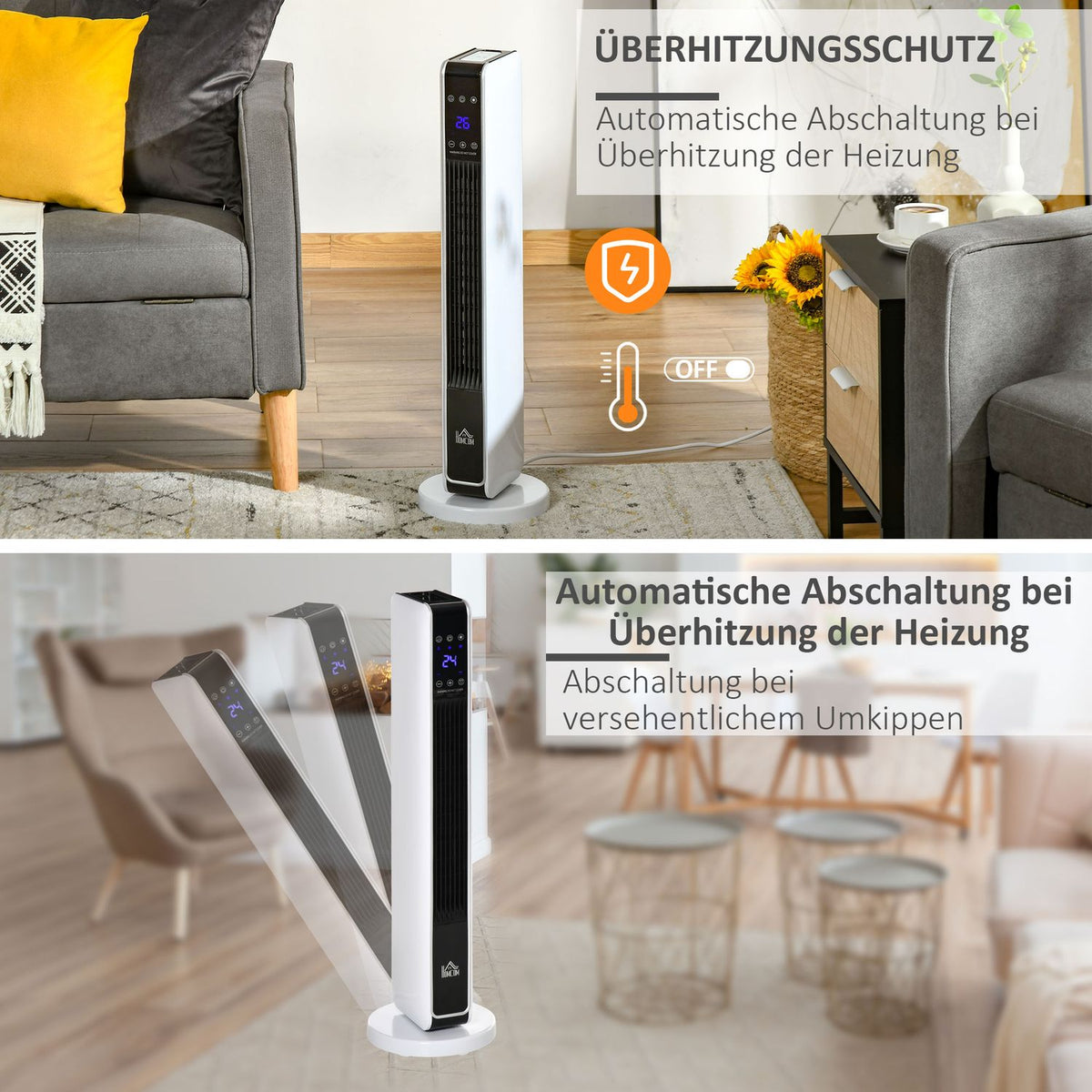 2200W Fan Heater Electric Heater With Remote Control 8-Hour Timer Oscillation Heater Abs Pa White + Black 21 X 21 X 73 Cm