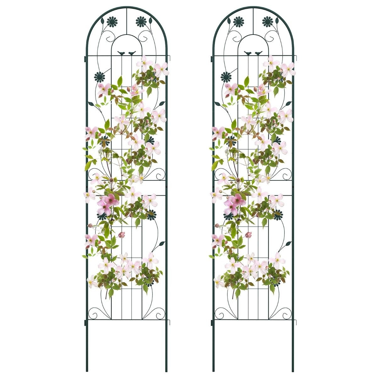 220 x 50 cm Set of 2 Metal Trellis for Plugging Decorative Garden Fence Freestanding Trellis Green