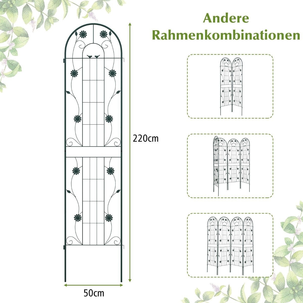 220 x 50 cm Set of 2 Metal Trellis for Plugging Decorative Garden Fence Freestanding Trellis Green