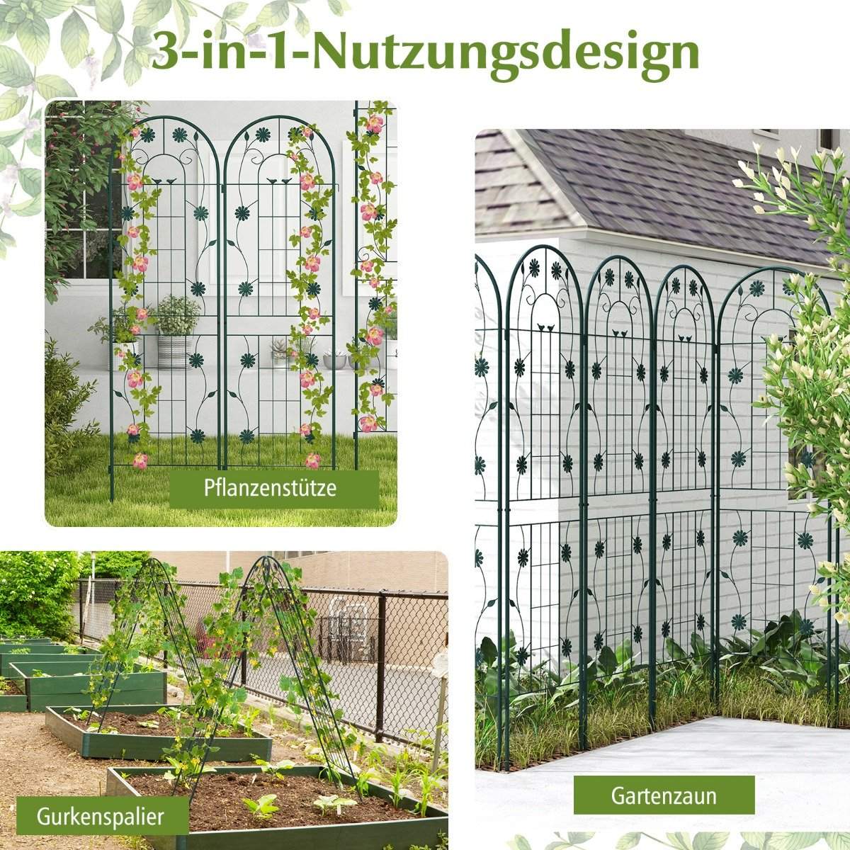 220 x 50 cm Set of 2 Metal Trellis for Plugging Decorative Garden Fence Freestanding Trellis Green