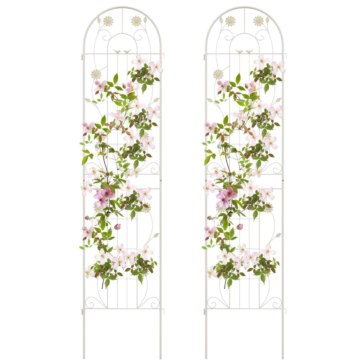 220 x 50 cm Set of 2 Metal Trellis for Plugging Decorative Garden Fence Freestanding Trellis White