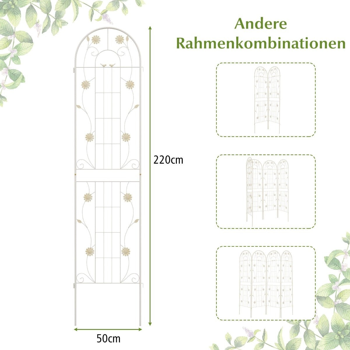 220 x 50 cm Set of 2 Metal Trellis for Plugging Decorative Garden Fence Freestanding Trellis White