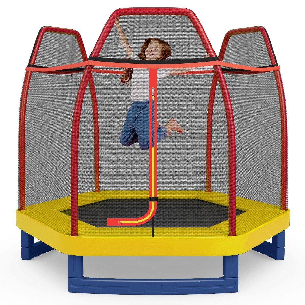 Ø223cm garden trampoline with safety net indoor/outdoor trampoline for children orange