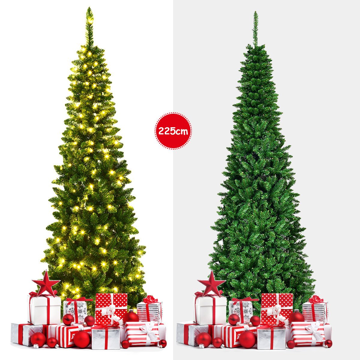 225cm Christmas Tree High Quality PVC Needles Pencil Shaped Christmas Tree Green