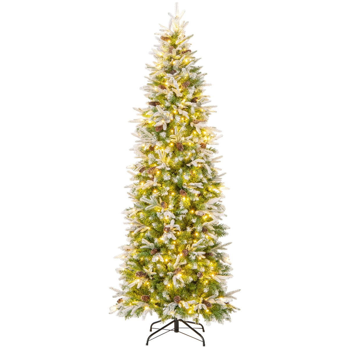 225 cm Pre-Lit Pencil Christmas Tree with Snow Flocked Branches