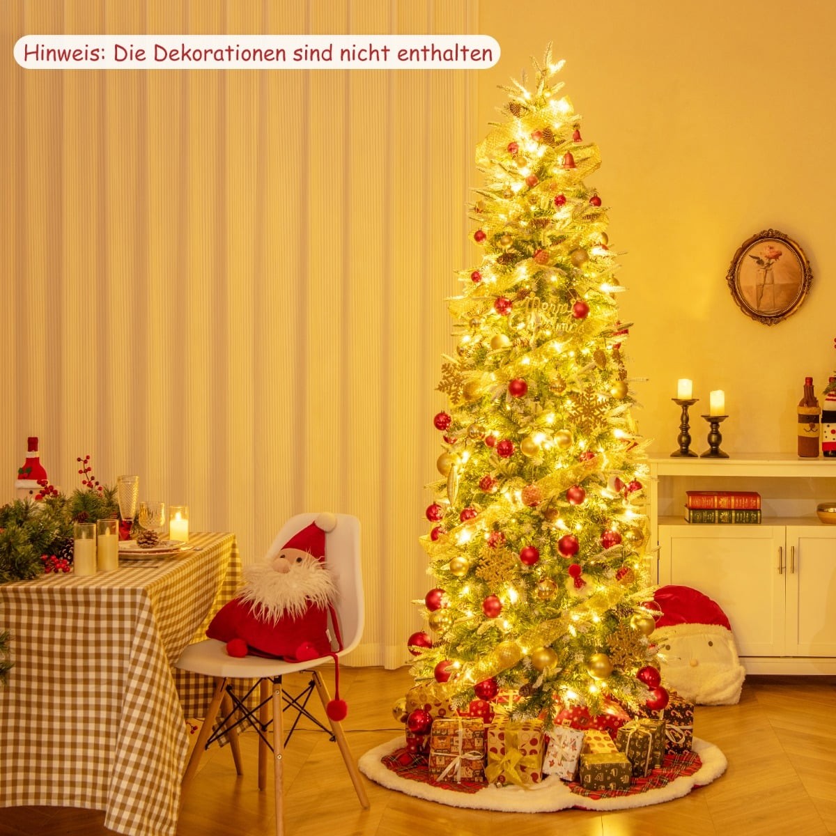 225 cm Pre-Lit Pencil Christmas Tree with Snow Flocked Branches