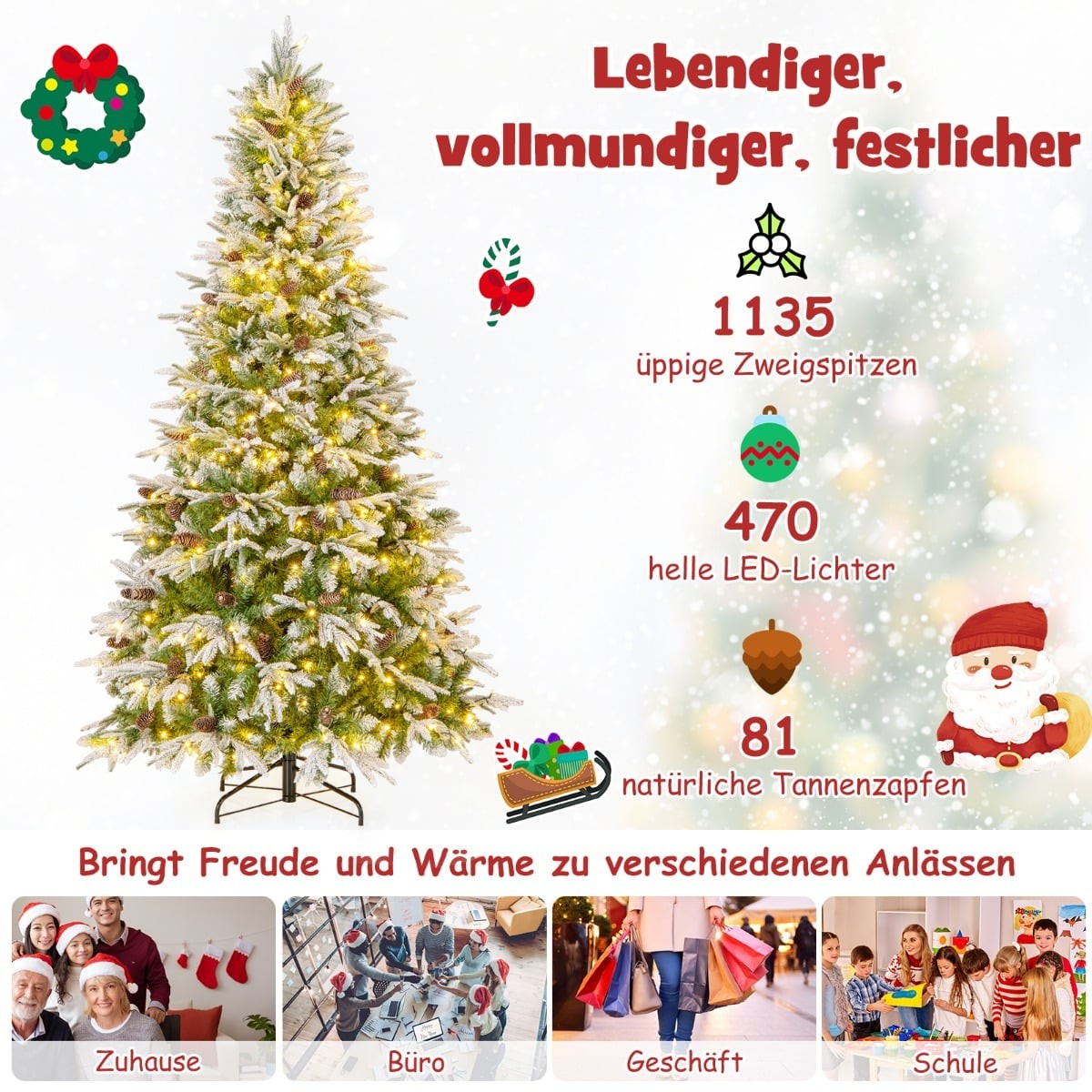 225 cm Pre-Lit Snowy Christmas Tree with LED Lights