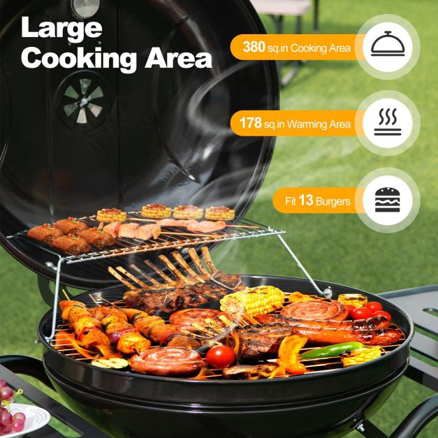 22-Inch Charcoal Grill with Wheels, 2-Tier Racks