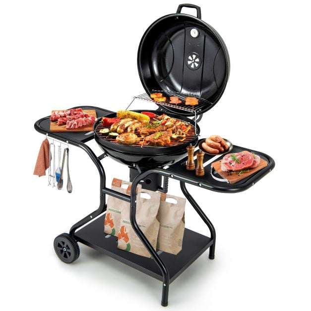 22-Inch Charcoal Grill with Wheels, 2-Tier Racks