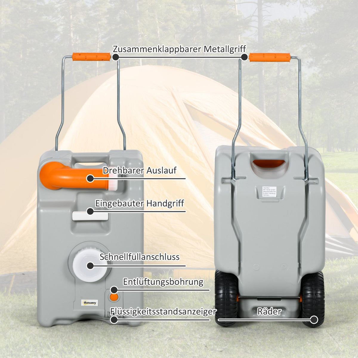 22 Liter Wastewater Rolling Tank, Portable Wastewater Tank, Rolling Tank With Foldable Handle, Water Tank, Camping Water Canister, Multi-Purpose Canister, Gray