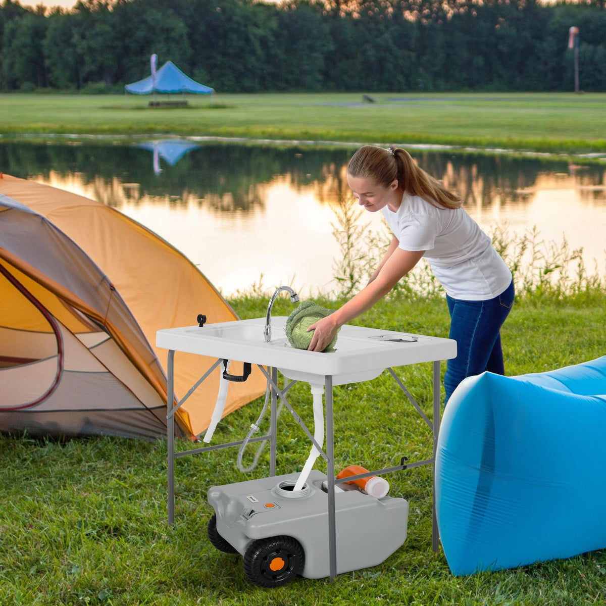 22 Liter Wastewater Rolling Tank, Portable Wastewater Tank, Rolling Tank With Foldable Handle, Water Tank, Camping Water Canister, Multi-Purpose Canister, Gray
