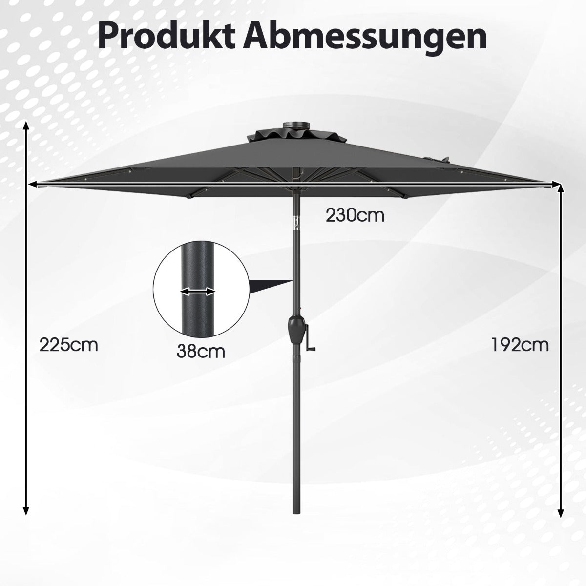230 cm Patio Umbrella with LED Solar Lights & Crank