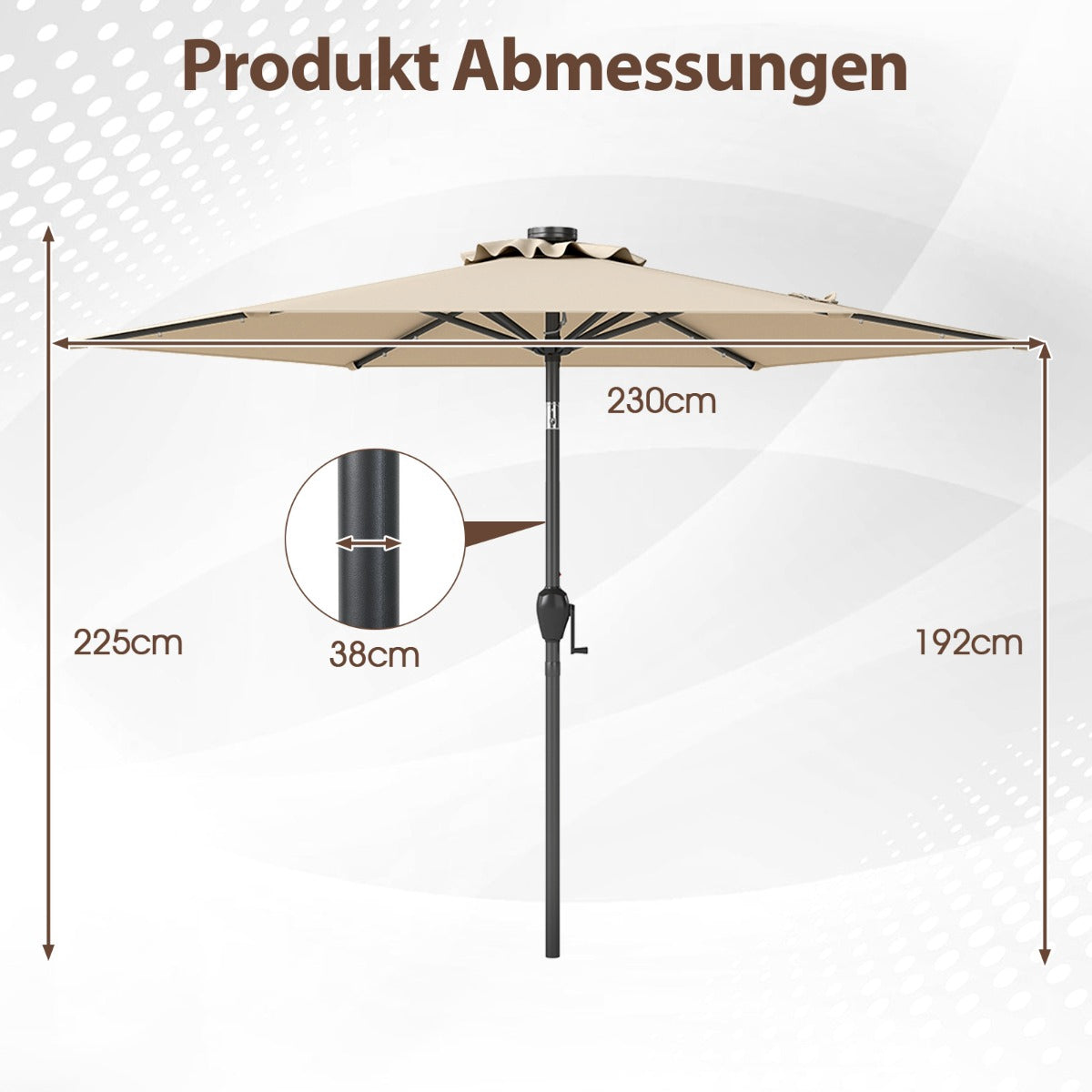 230 cm Patio Umbrella with LED Solar Lights & Crank