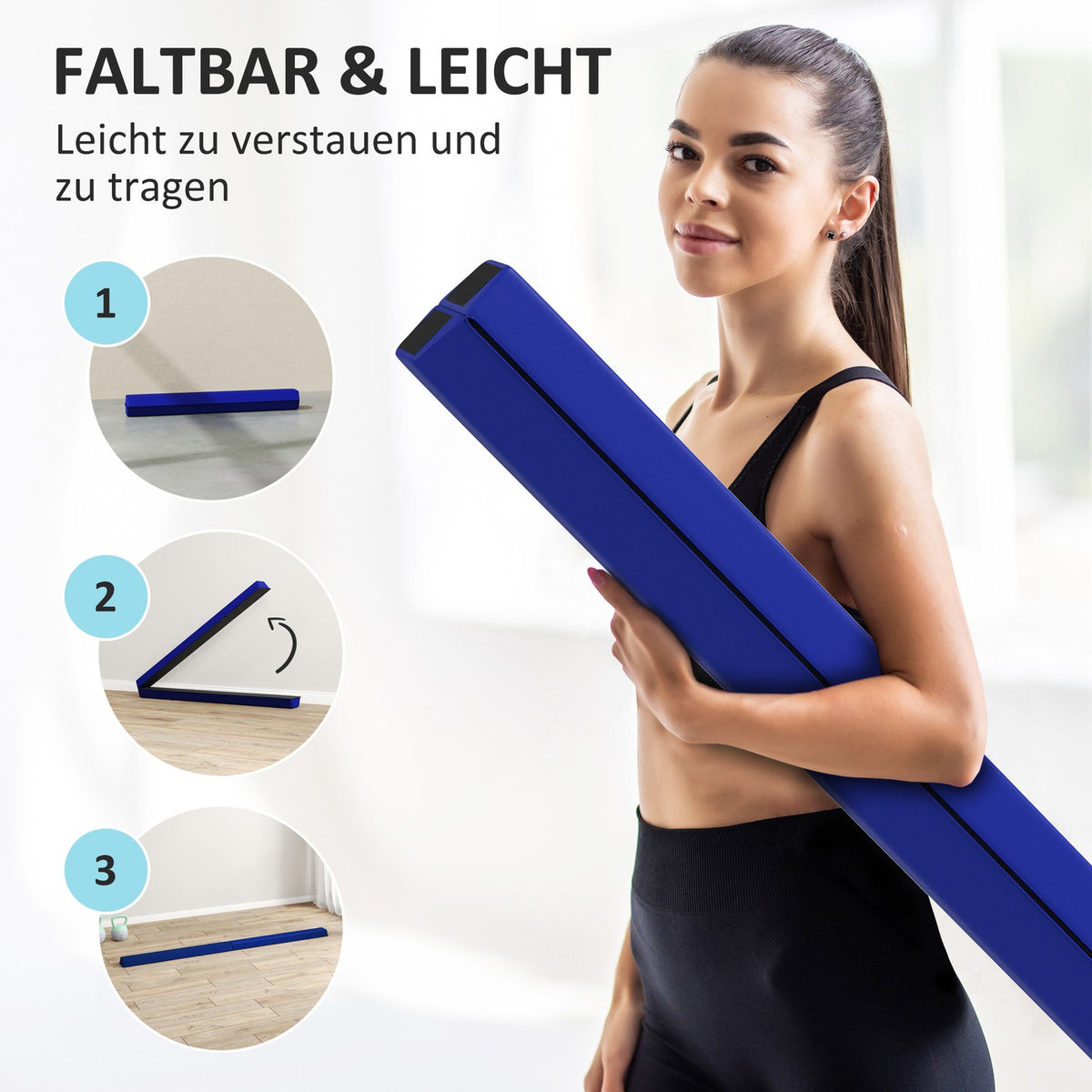 236 cm folding balance beam, portable gymnastics beam, non-slip balance beam, gymnastics and balancing beam up to 80 kg, for children aged 3 and over, indoor and outdoor, blue