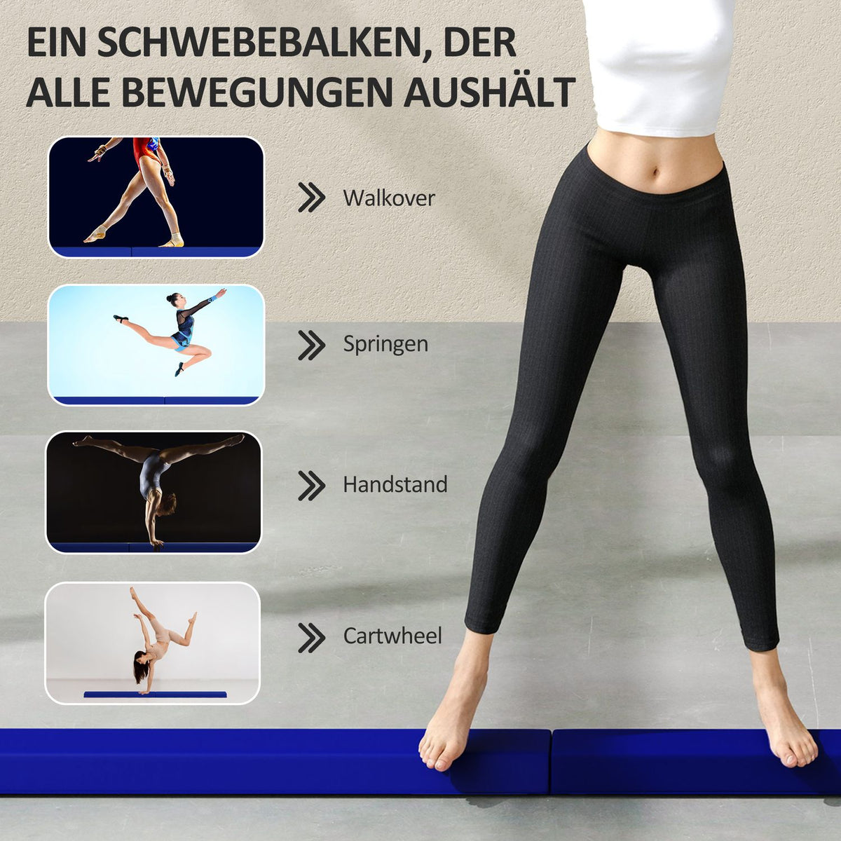236 cm folding balance beam, portable gymnastics beam, non-slip balance beam, gymnastics and balancing beam up to 80 kg, for children aged 3 and over, indoor and outdoor, blue