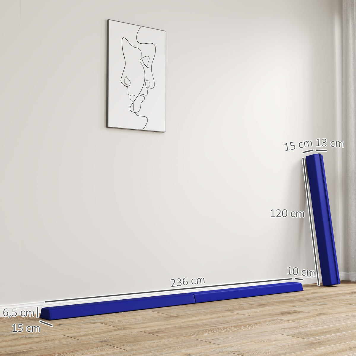 236 cm folding balance beam, portable gymnastics beam, non-slip balance beam, gymnastics and balancing beam up to 80 kg, for children aged 3 and over, indoor and outdoor, blue