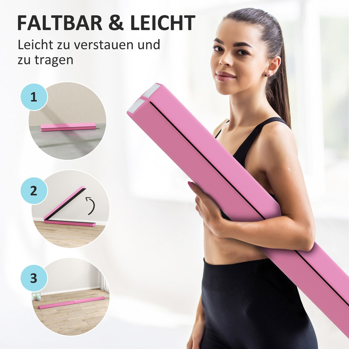 236 cm folding balance beam, portable gymnastics beam, non-slip balance beam, gymnastics and balancing beam up to 80 kg, for children aged 3 and over, indoor and outdoor, light red