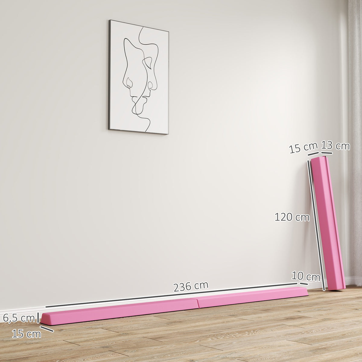 236 cm folding balance beam, portable gymnastics beam, non-slip balance beam, gymnastics and balancing beam up to 80 kg, for children aged 3 and over, indoor and outdoor, light red