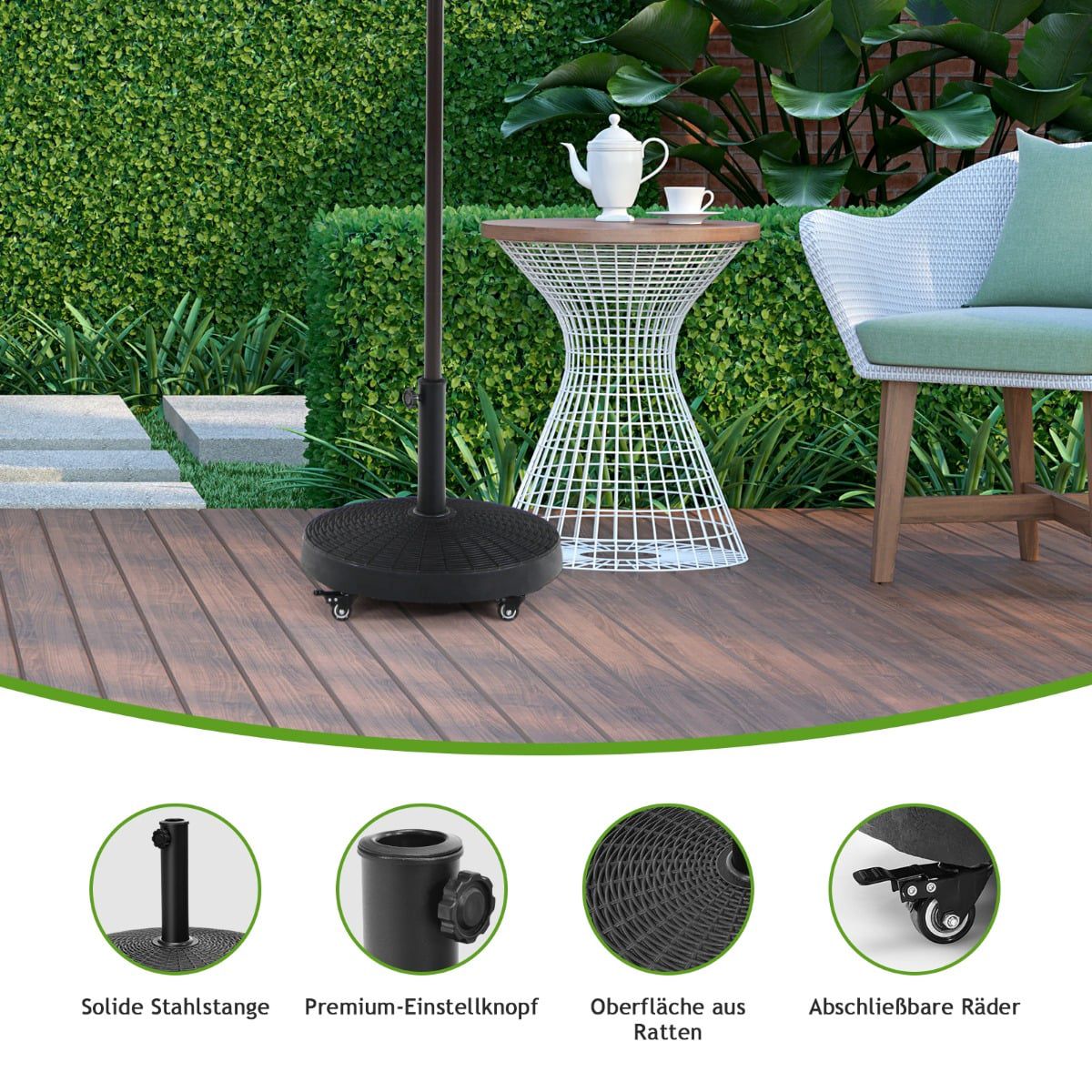 23 kg Umbrella Stand with Wheels, Resin Base, Black