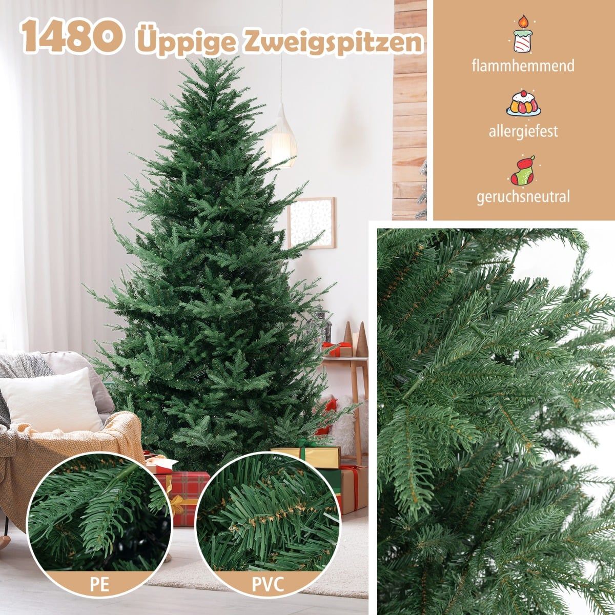 240 cm Artificial Christmas Tree with 450 LED Lights