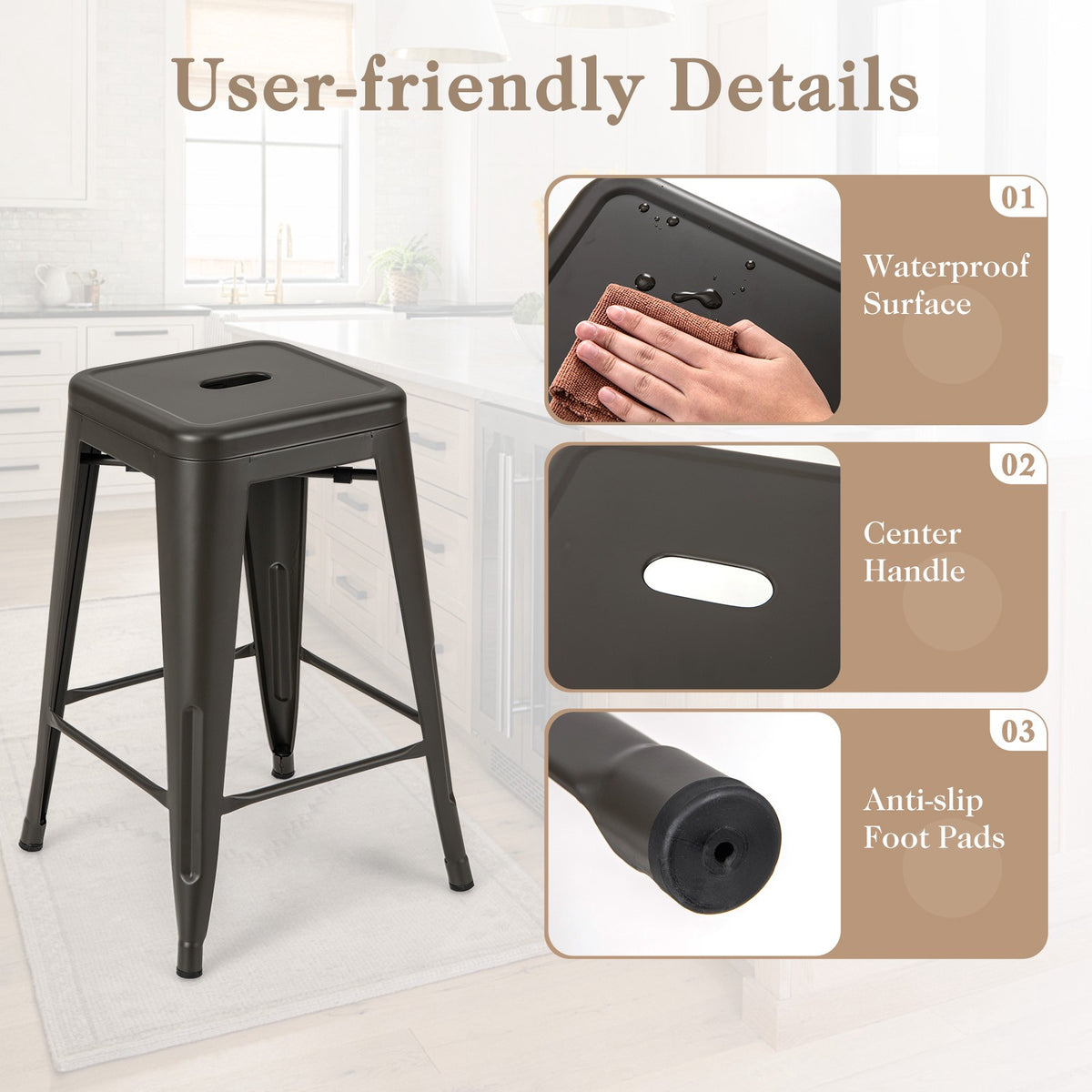24-Inch Counter-Height Stackable Metal Bar Stools, Set of 4