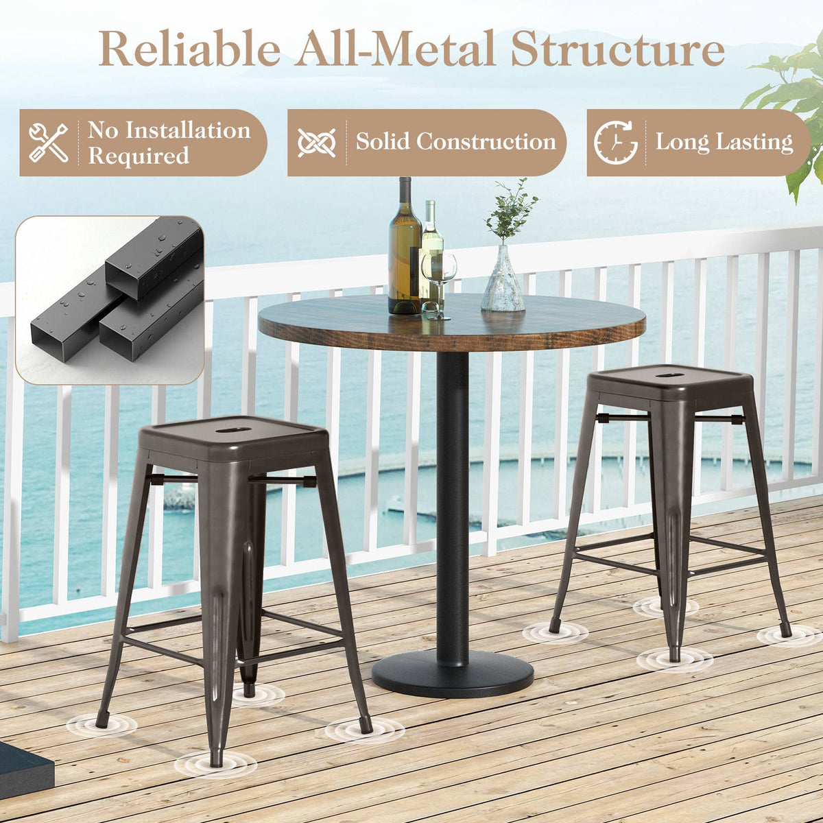 24-Inch Counter-Height Stackable Metal Bar Stools, Set of 4