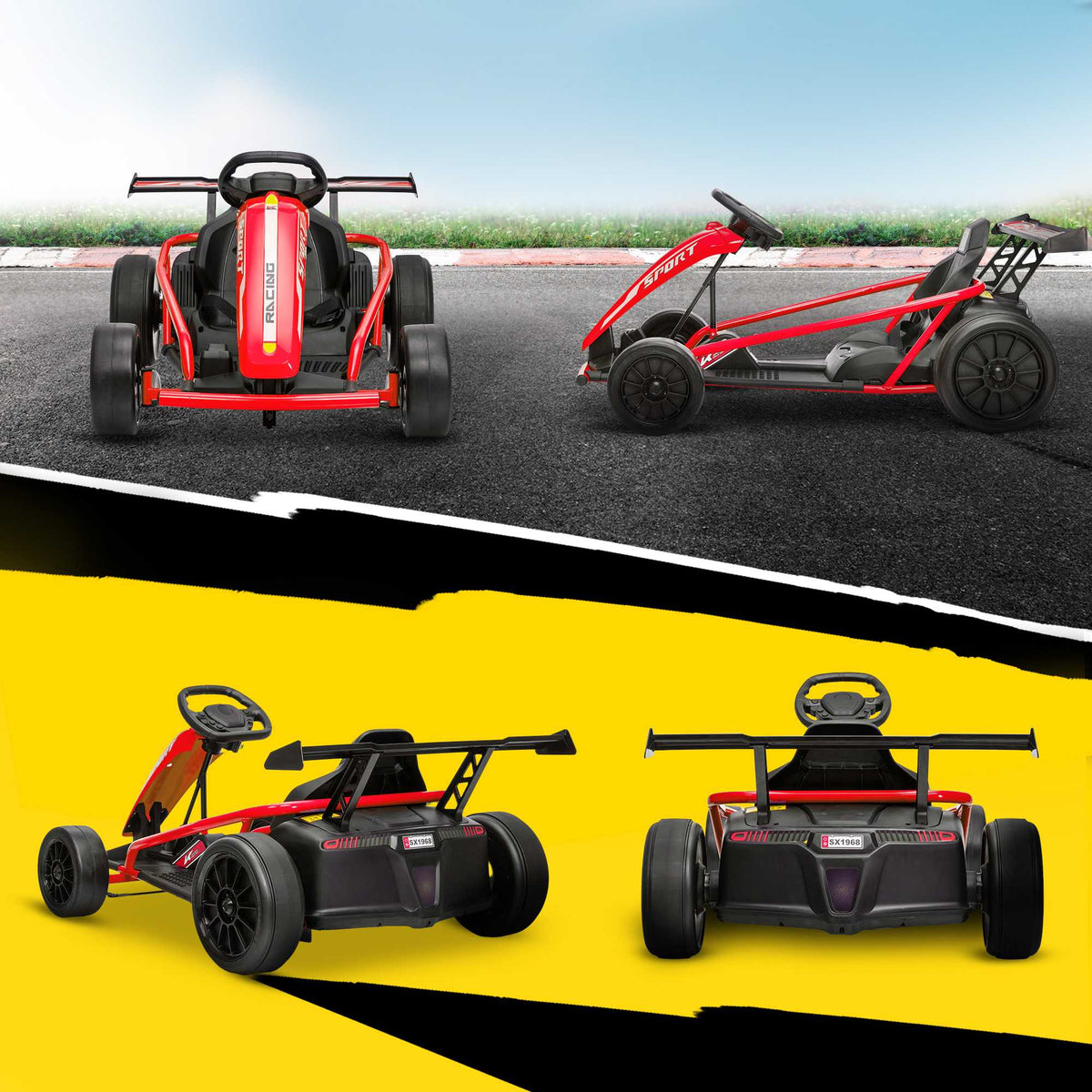 24V Electric Go-Kart for Drifting, Ages 8-12, Red