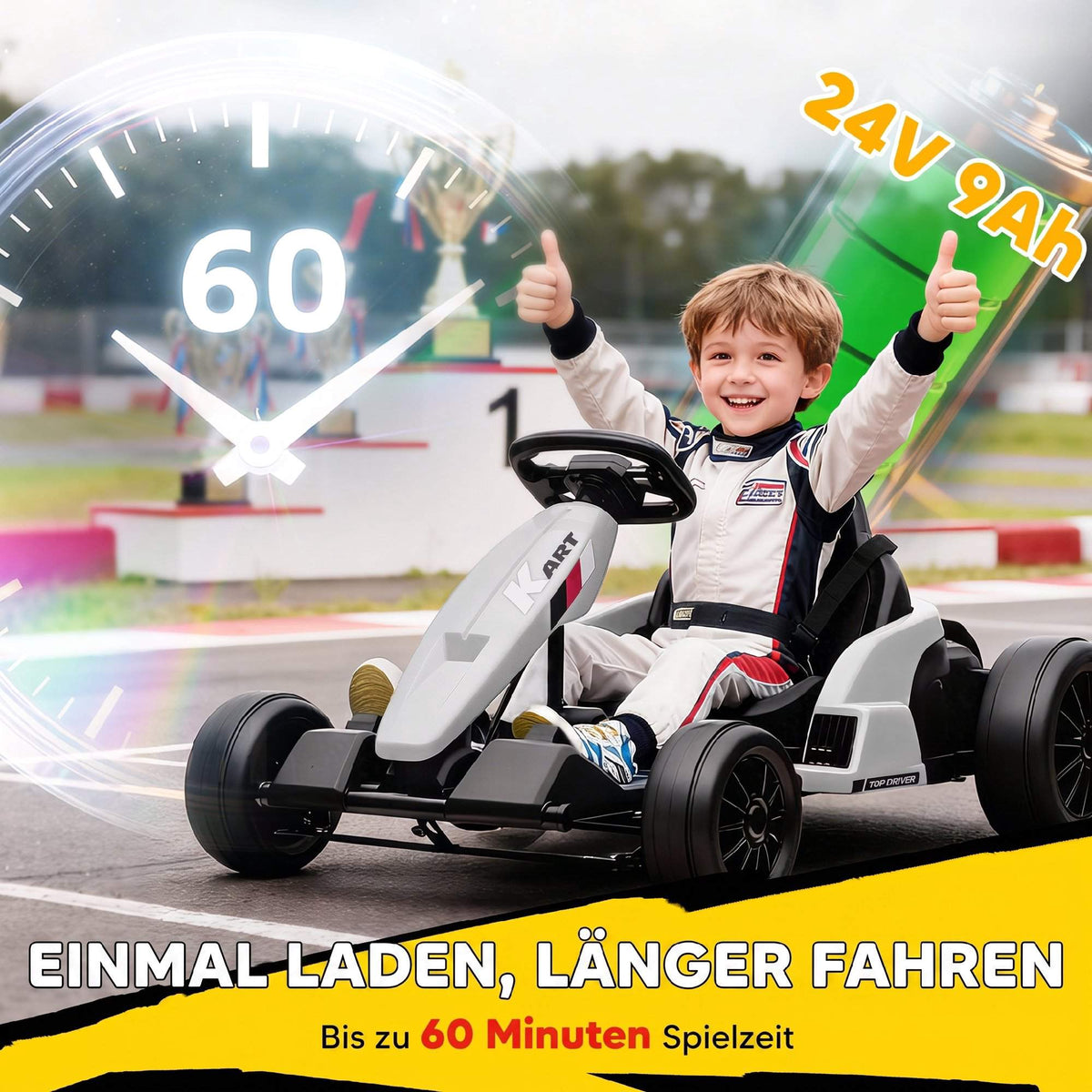 24V Electric Kids Go-Kart with Drift Function, Adjustable Seat