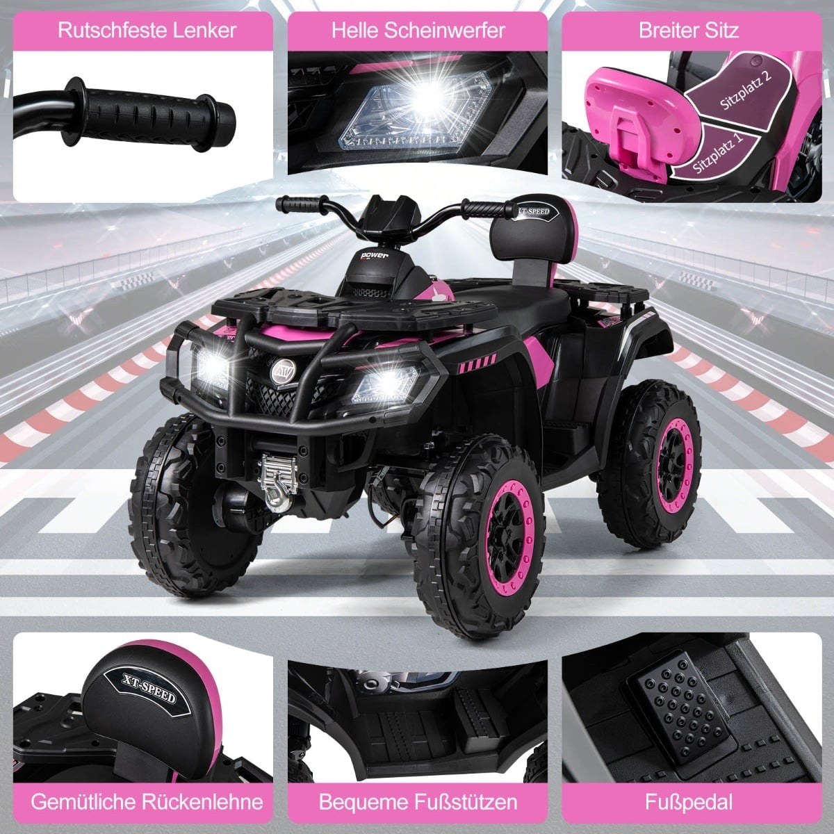 24V Kids ATV, 2-Seater Electric Quad with 4 Motors