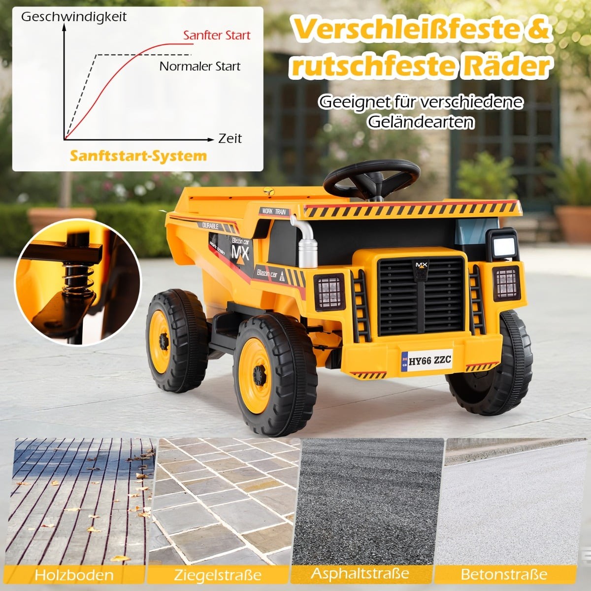 24V Kids Electric Dump Truck with Remote, Yellow