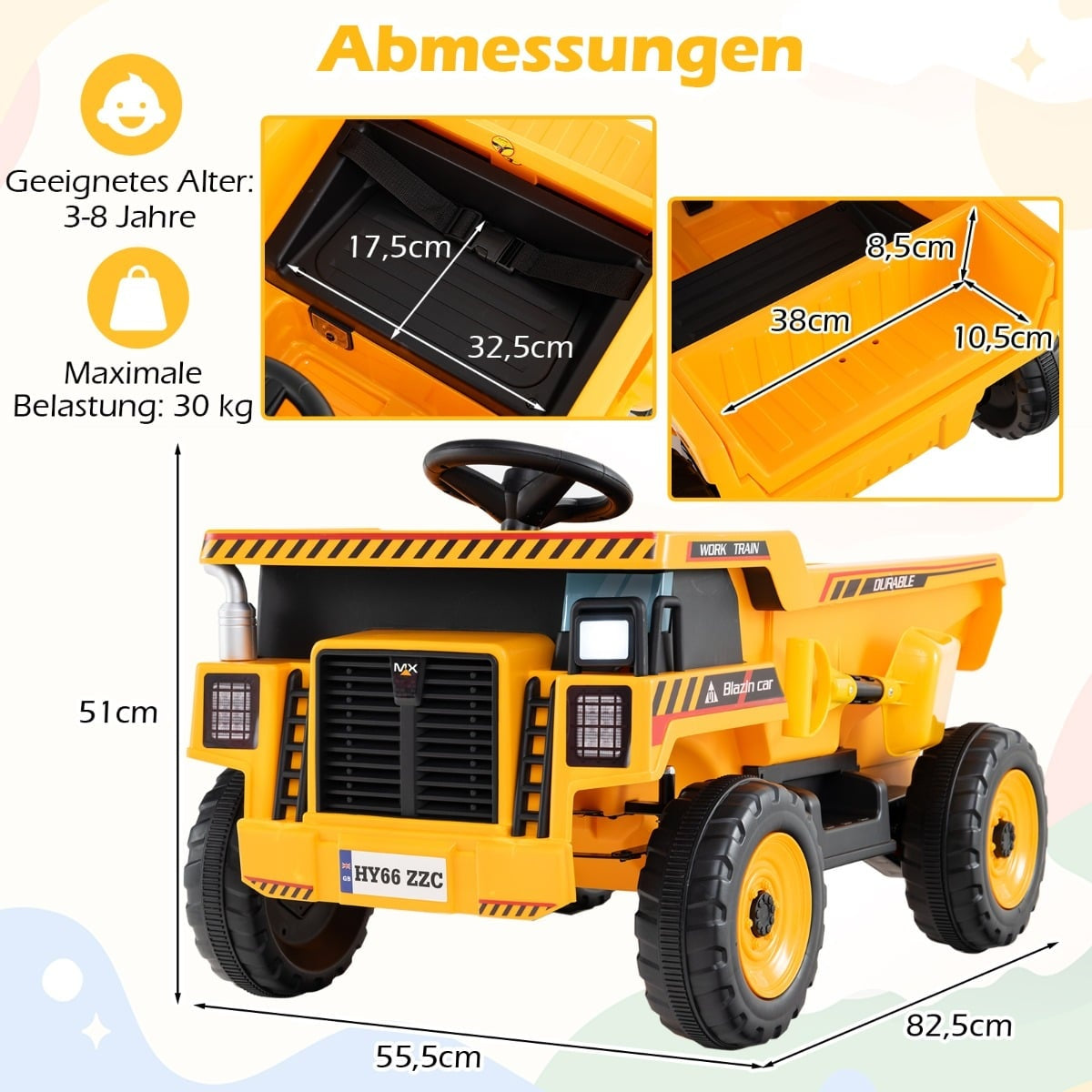 24V Kids Electric Dump Truck with Remote, Yellow