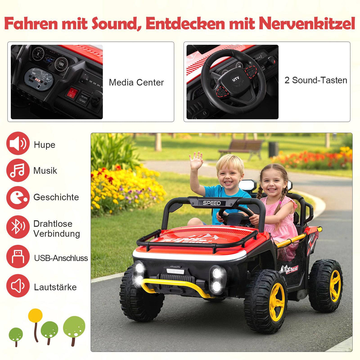 24V Kids Electric Ride-On Truck, 2-Seater, Remote, Red