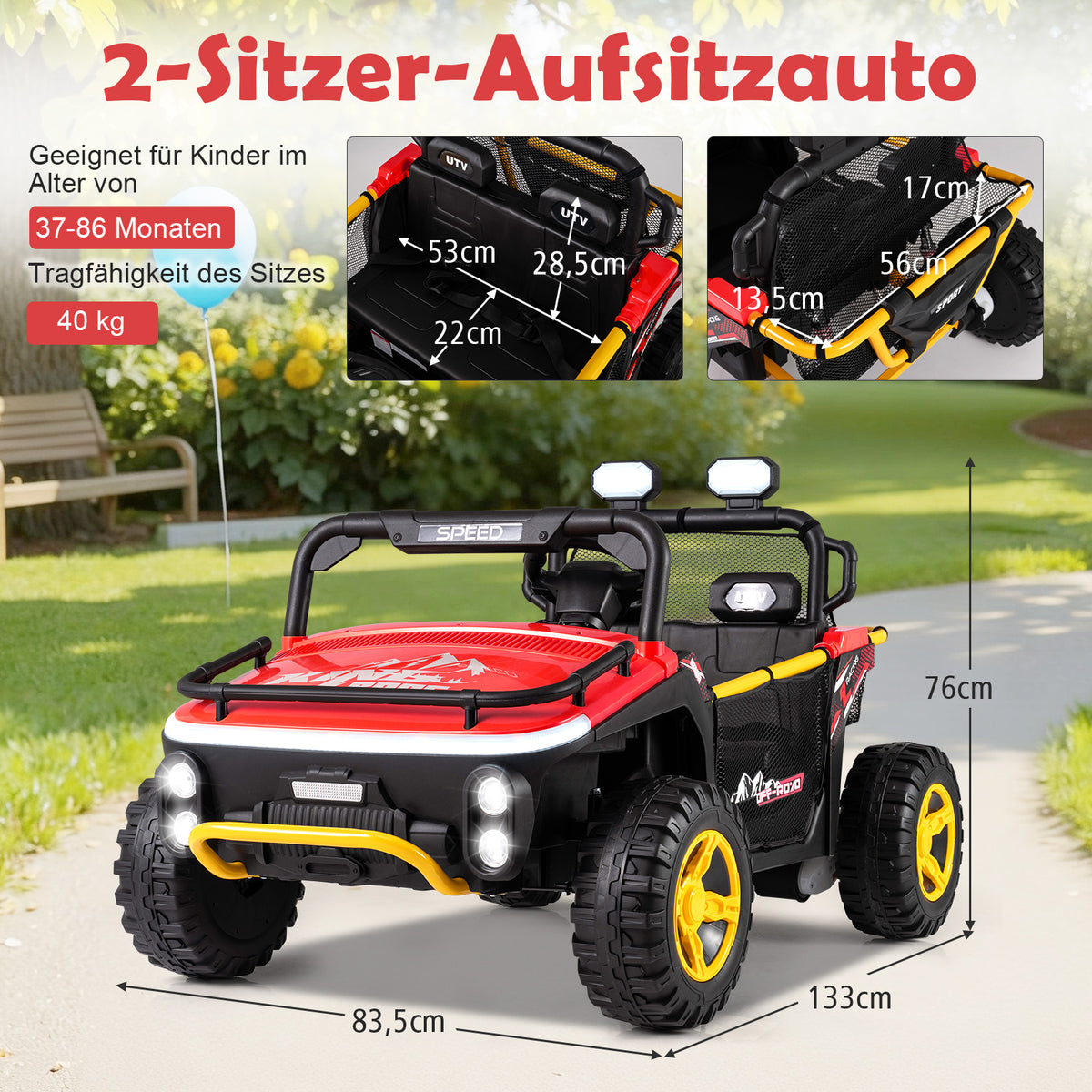 24V Kids Electric Ride-On Truck, 2-Seater, Remote, Red