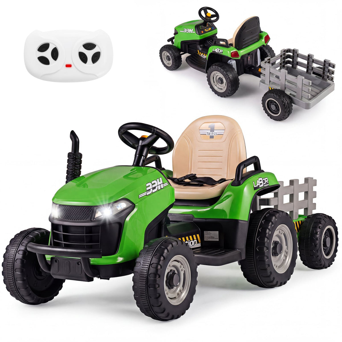 24V Kids Electric Tractor with Trailer & Remote Control