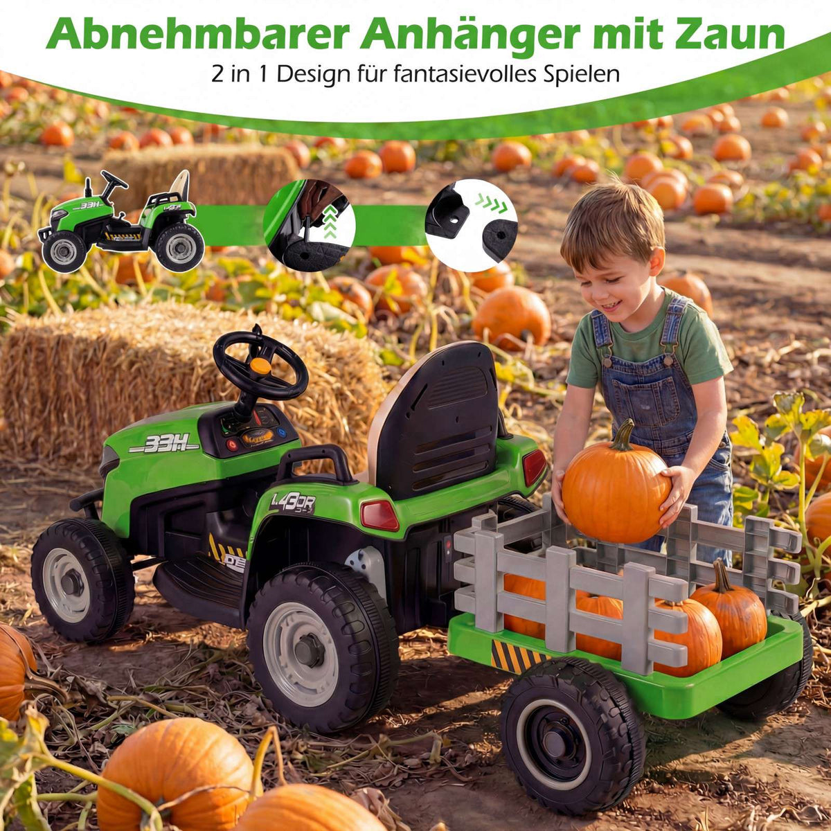 24V Kids Electric Tractor with Trailer & Remote Control
