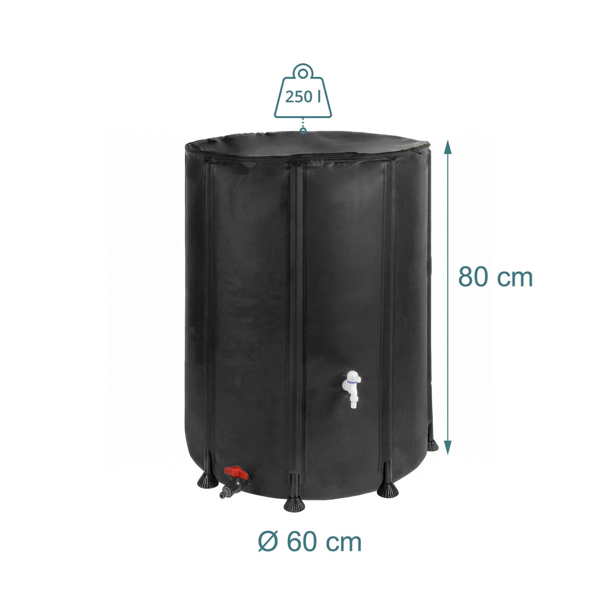 250L Folding Water Butt – Black, PVC, Zipped Lid